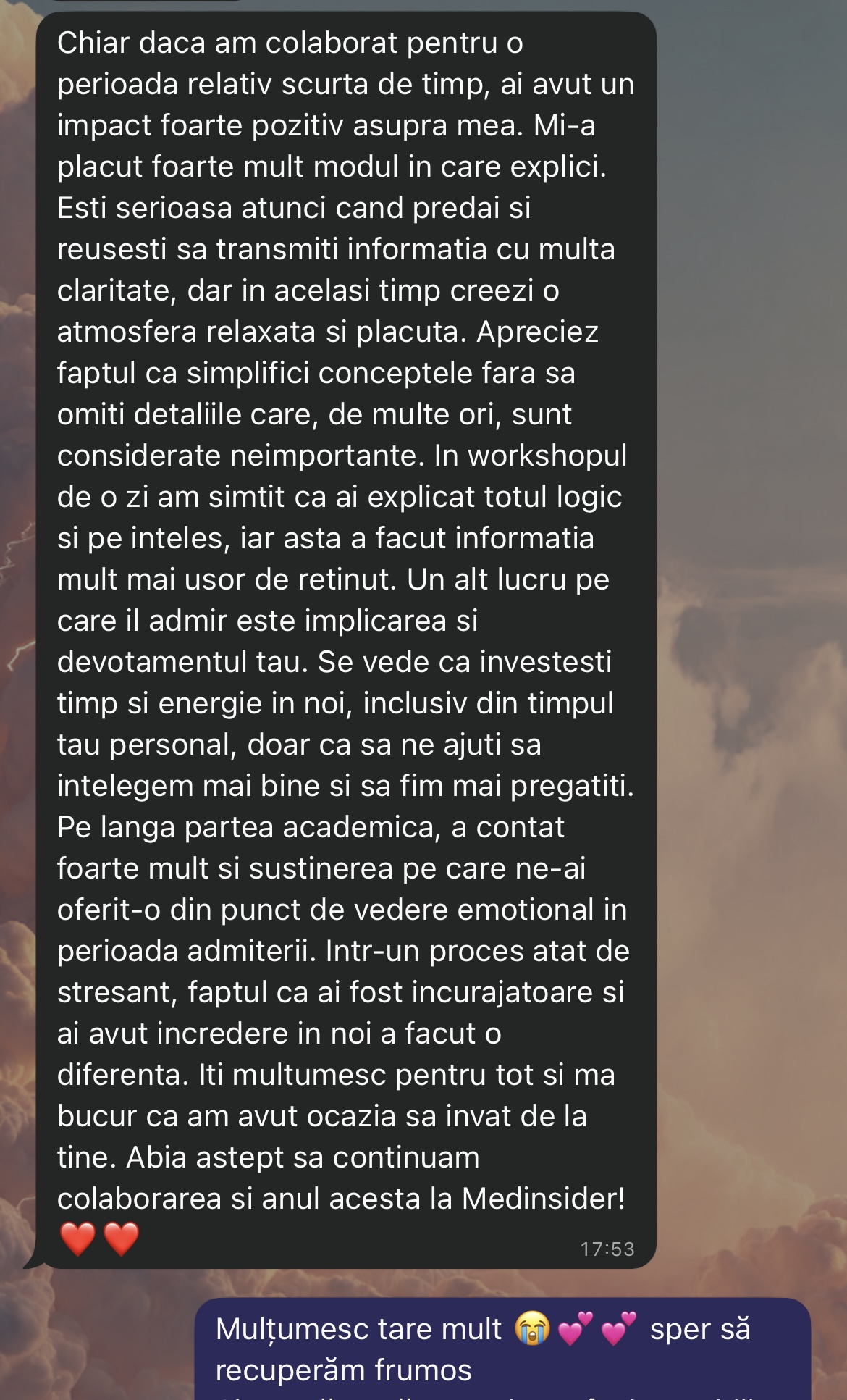 Mesaj de la un elev al Bianca — rezultat la BAC (1)
