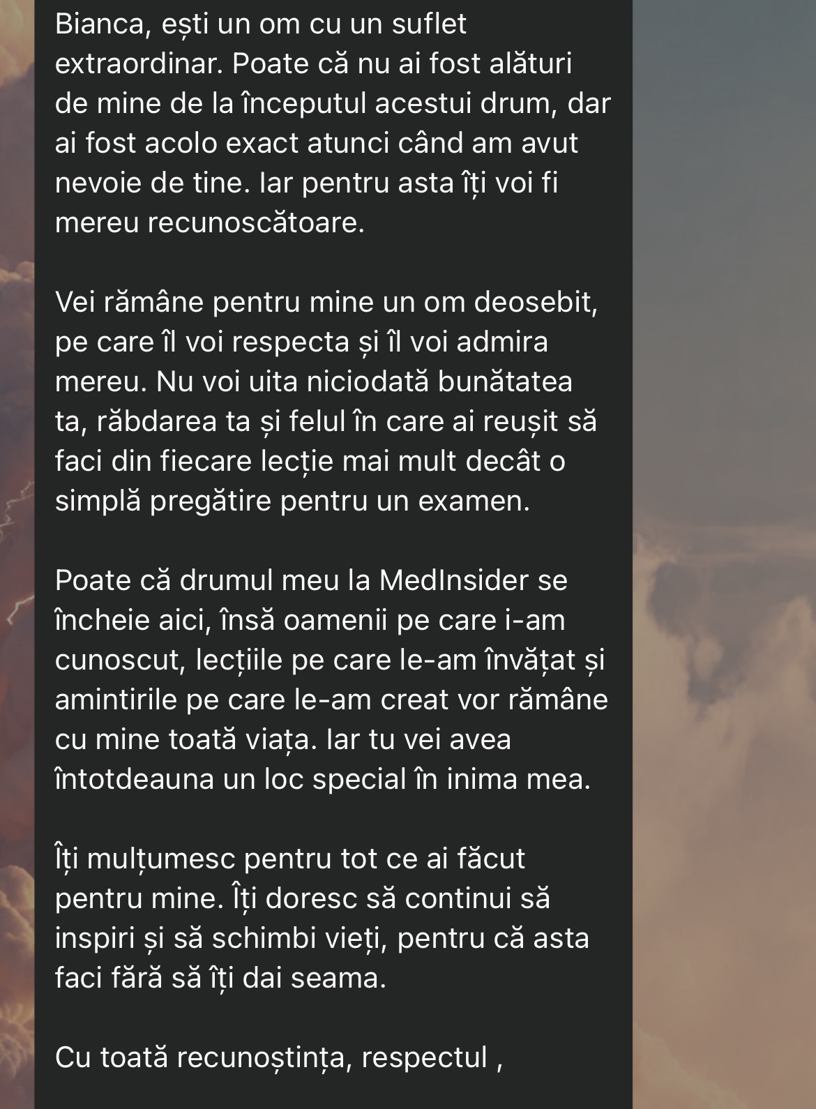 Mesaj de la un elev al Bianca — rezultat la BAC (6)