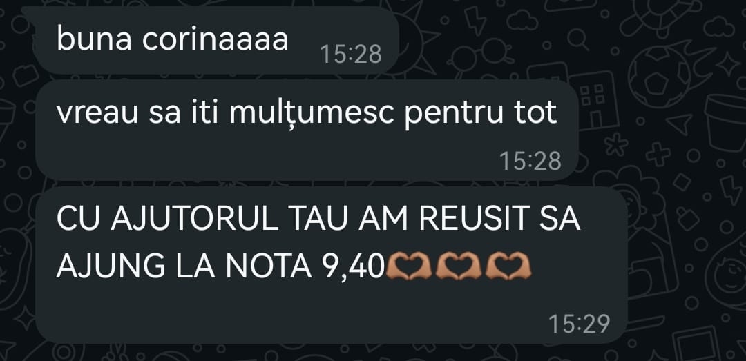 Mesaj de la un elev al Corina — rezultat la BAC (2)