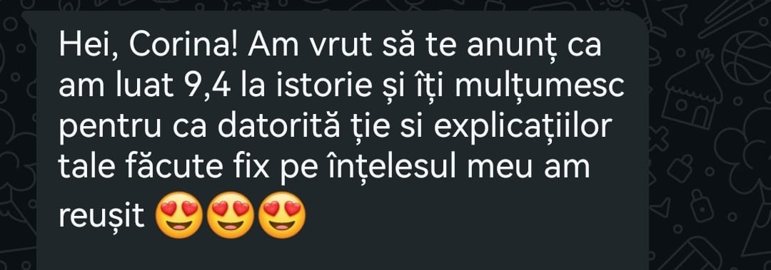 Mesaj de la un elev al Corina — rezultat la BAC (3)