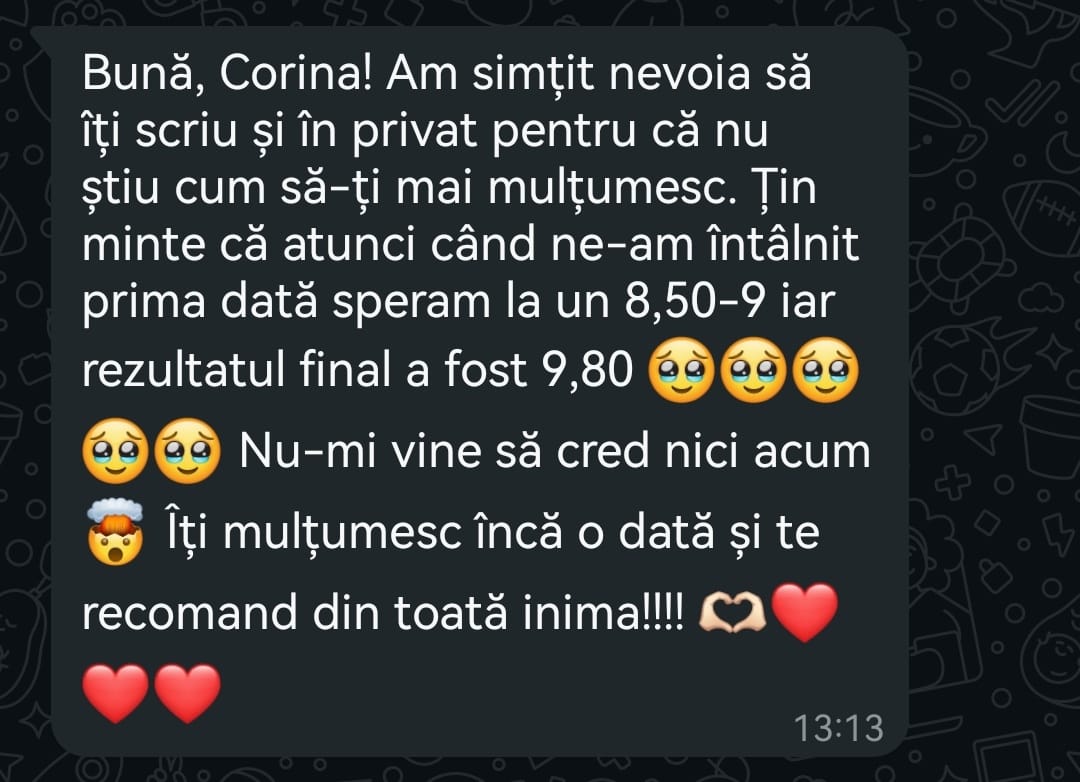 Mesaj de la un elev al Corina — rezultat la BAC (4)