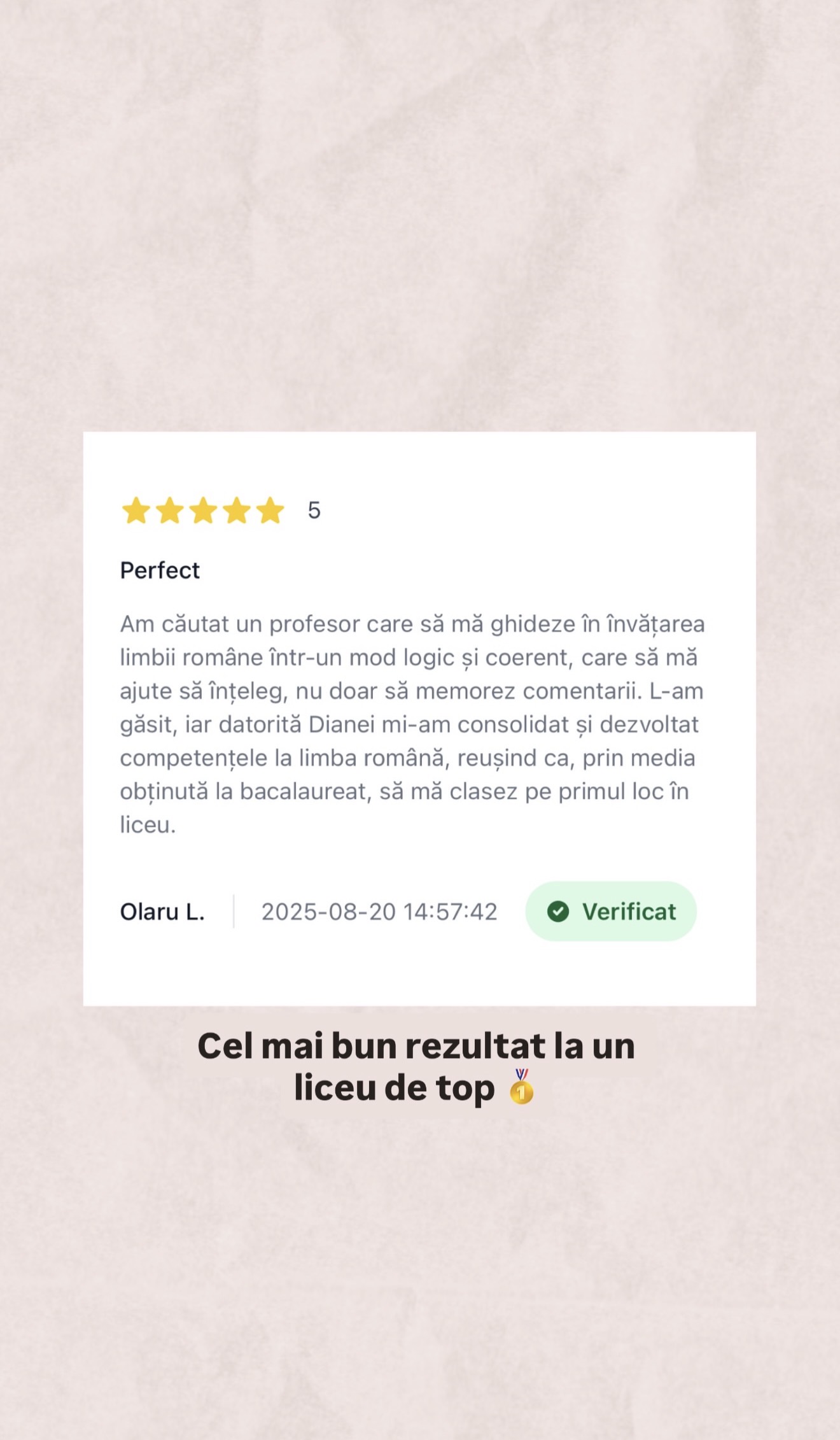 Mesaj de la un elev al Diana — rezultat la BAC (2)