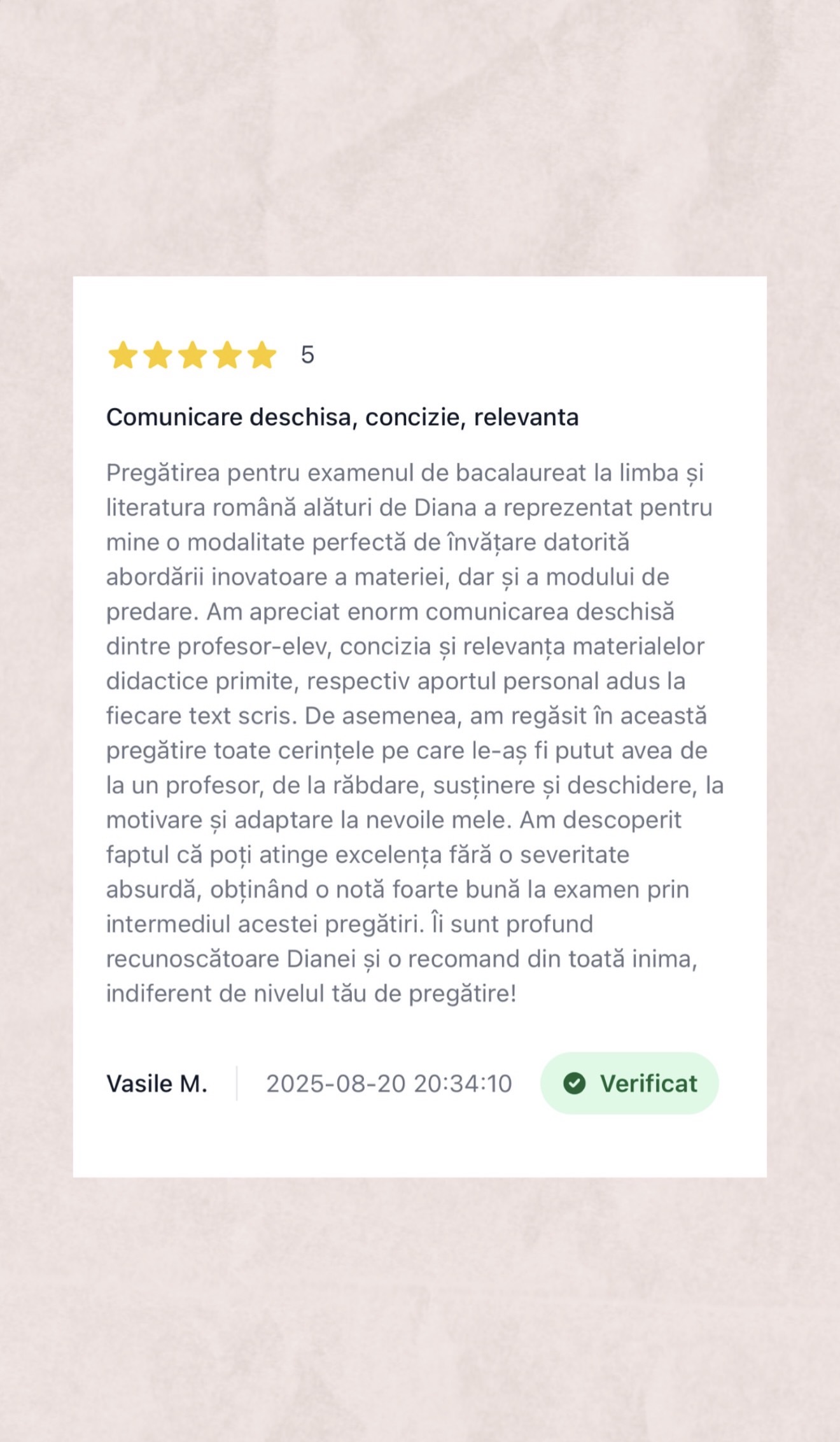 Mesaj de la un elev al Diana — rezultat la BAC (3)