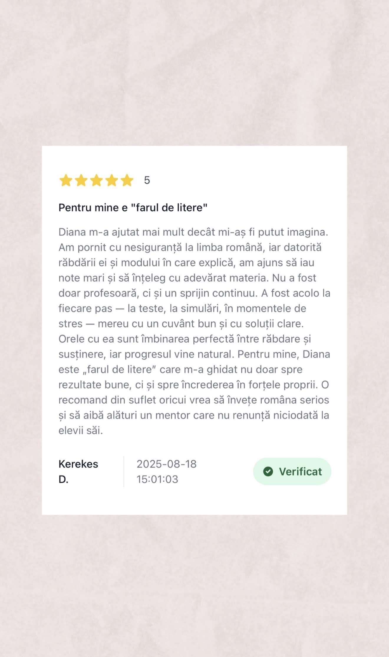 Mesaj de la un elev al Diana — rezultat la BAC (4)