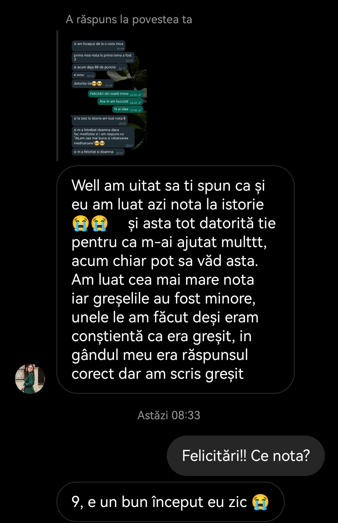 Mesaj de la un elev Edvanti — rezultat la BAC (22)