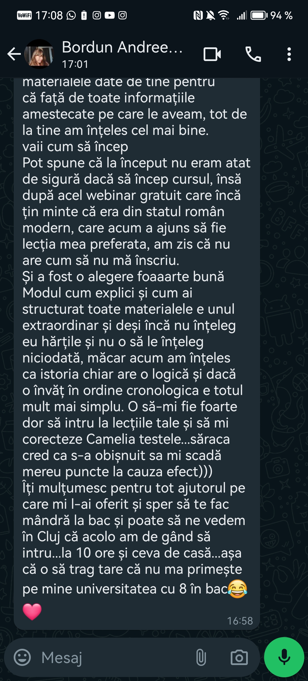 Mesaj de la un elev Edvanti — rezultat la BAC (45)