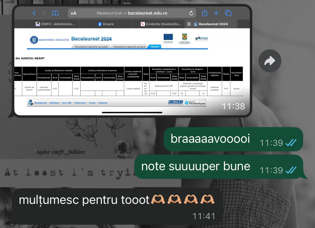 Mesaj de la un elev Edvanti — rezultat la BAC (68)