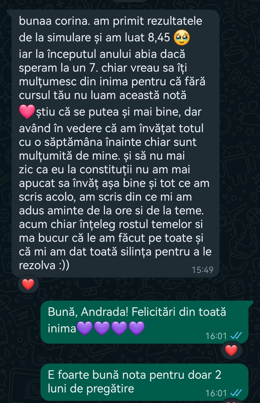 Mesaj de la un elev Edvanti — rezultat la BAC (74)