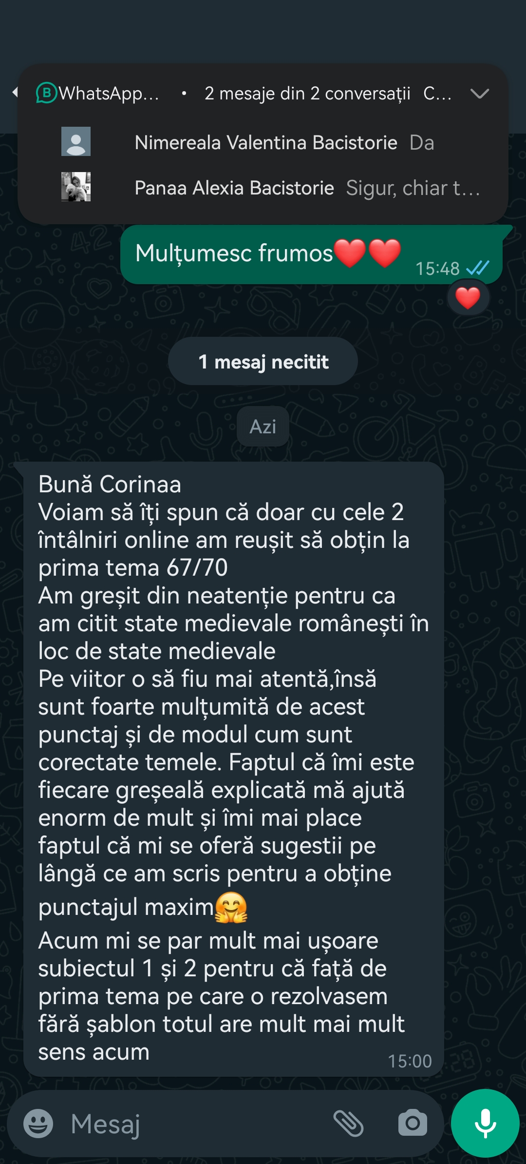 Mesaj de la un elev Edvanti — rezultat la BAC (88)