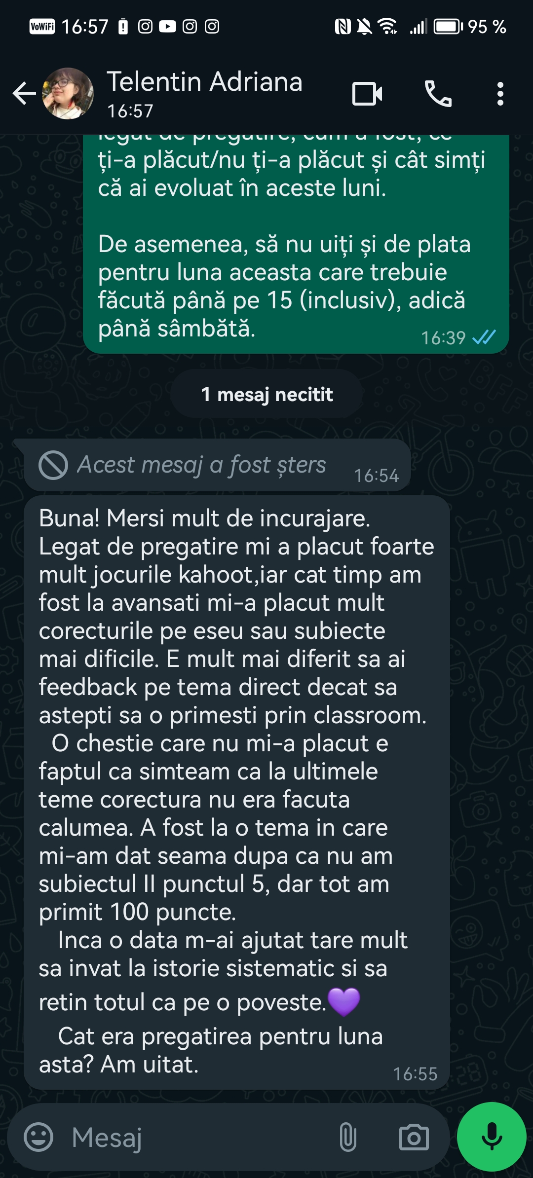 Mesaj de la un elev Edvanti — rezultat la BAC (96)